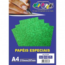 Papel A4 Glitter Verde 180g Caixa com 05