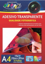 Papel fotográfico inkjet A4 Transparente Adesivo 150g - cx com 10 folhas - Off Paper