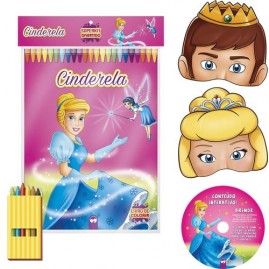 Livro Infantil Colorir Super Kit Cinderela Com Giz + Masculino