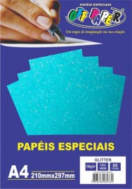 Papel A4 Glitter Azul Neon 180g Caixa com 05