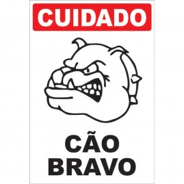 Placa de sinalização (plástica) Cuidado Cão Bravo 19x28cm