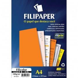Filipaper Filicolor 180g/m² (50 folhas; laranja) A4 FP03417